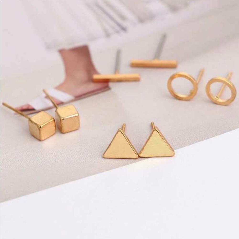Geometric stud earrings (4pc) - Picture 3 of 6